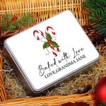 Bastón de caramelo de Navidad personalizado Caja de metal para galletas con textos Regalo de Navidad para la familia Niños