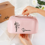 Henkilökohtainen Syntymä Kukka Suuri Avoin Kannettava PU Nahka Makeup Bag nimi Travel tarvikkeet Syntymäpäivä lahja naisille tytöille