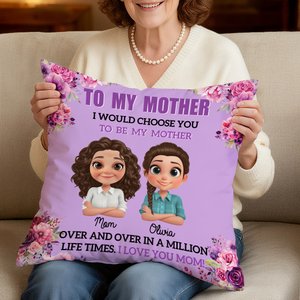 Personalised Cartoon Mother and Daughter Soft Cushion Cover with Name Home Decor Mother's Day Birthday Gift for Mom