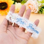 Personalised Lace Bow Flower Butterfly Heart Something Blue Wedding Garter with Embroidered Text Wedding Keepsake Gift for Bride
