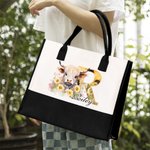 Personalizzato fiore Highland mucca grande tela Tote Bag con nome e nastro viaggio Essentials Compleanno regalo di Natale per le donne