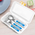 Personalized Cute Fantasy Unicorn Dinosaur Food-Grade Kid's Fork Spoon Knife 3 Pcs Cutlery Set with Name and Initial Daily Use Birthday Gift for Kids