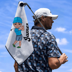 Personalized Cartoon Golf Character Name Waffle Golf Towel with Hanging Clip Sports Accessories Birthday Gift for Golf Players