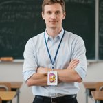 Gepersonaliseerde Potlood Compositie Notebook papier PU lederen ID Badge houder met tekst Terug naar school Waardering Gift voor leraar