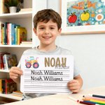 Personalized Rainbow Tractor Acrylic Handwriting Name Tracing Board Home Learning Teaching Tool Birthday Gift for Boys Girls