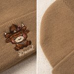 Personalised Highland Cow Pattern Embroidered Name Soft Knitted Beanie Hat Winter Accessory Birthday Gift for Highland Cow Lover Kid