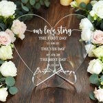 Personalised Heart Shape Our Love Story Acrylic Wedding Sign with Name and Date Wedding Anniversary Engagement Gift for Couple