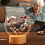 Personalised Grandma Heart with Family Kids Names LED Night Light with Wooden Base Christmas Mother's Day Gift for Mom Grandma