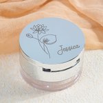 Personalised Birth Flower Makeup Box with Name and Powder Puff Travel Essentials Birthday Gift for Women