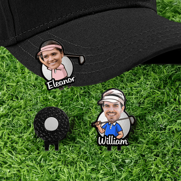 Personalized Cartoon Character Face Photo Golf Ball Marker Magnetic Hat Clip with Name Birthday Game Day Gift for Golf Lover