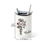 Personalised Watercolour Birth Flower Bow 10 oz Insulated Travel Coffee Cup with Name Birthday Christmas Gift for Women