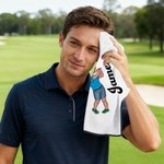 Personalized Cartoon Golf Character Name Waffle Golf Towel with Hanging Clip Sports Accessories Birthday Gift for Golf Players