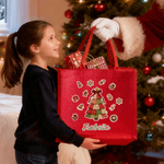 Personalized Christmas Theme Multiple Pattern Large Red Jute Tote Bag with Name Christmas Gift for Children Friends
