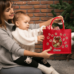 Personalized Christmas Theme Multiple Pattern Large Red Jute Tote Bag with Name Christmas Gift for Children Friends