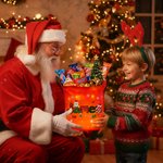 Personalized Cute Santa Claus Christmas Theme Alphabet LED Light Bucket Bag with Name Christmas Gift for Kids