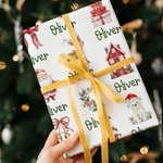 Personalized Santa Claus Elk Snowman Wrapping Paper with Name Christmas Favor Packing for Kids Family Friends