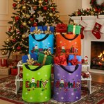 Personalized Cute Santa Claus Christmas Theme Alphabet LED Light Bucket Bag with Name Christmas Gift for Kids