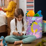 Personalized Multicolor Cute Dinosaur Large Waterproof Laundry Basket with Name and Initial Christmas Birthday Gift for Family Dinosaur Lovers