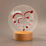 Personalised Grandma Heart with Family Kids Names LED Night Light with Wooden Base Christmas Mother's Day Gift for Mom Grandma