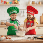Gepersonaliseerd schattig polkadot initieel verstelbaar kinderschort koksmuts set met naam en zak voor koken verjaardagscadeau voor jongens meisjes