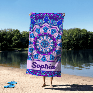 Personalised Mandala Bohemian Style Quick Dry Beach Towel with Name Travel Essentials Beach Party Birthday Gift for Women Men