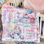 Personalized Cute Stars Rainbow Fantasy Unicorn Soft Throw Blanket with Name Home Decor Birthday Gift for Kids Unicorn Lovers