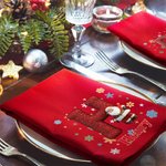 Personalized Snowflake 3D Cartoon Santa Claus Initial 100% Cotton Reusable Napkin with Name Table Decor Christmas Gift for Family