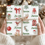 Personalized Santa Claus Elk Snowman Wrapping Paper with Name Christmas Favor Packing for Kids Family Friends