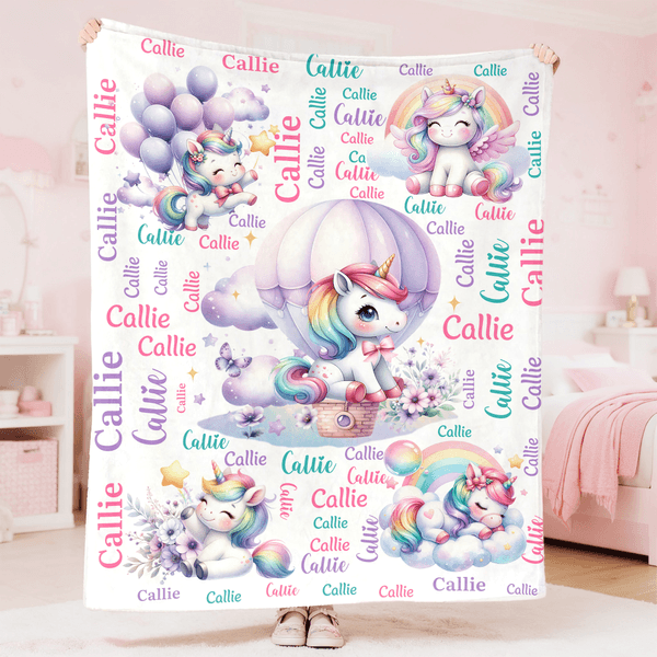 Personalized Cute Stars Rainbow Fantasy Unicorn Soft Throw Blanket with Name Home Decor Birthday Gift for Kids Unicorn Lovers