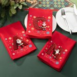 Personalized Snowflake 3D Cartoon Santa Claus Initial 100% Cotton Reusable Napkin with Name Table Decor Christmas Gift for Family