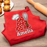 Gepersonaliseerd schattig polkadot initieel verstelbaar kinderschort koksmuts set met naam en zak voor koken verjaardagscadeau voor jongens meisjes