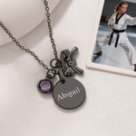 Personalized Birthstone Black Belt Charm Pendant Martial Arts Necklace with NameT eam Birthday Gift for Teen Girl Karate Judo Taekwondo Lovers