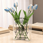 Personalised Retro Reading Girl Clear Acrylic Book Vase with Name Bookshelf Room Decor Birthday Gift for Friends Book Lovers