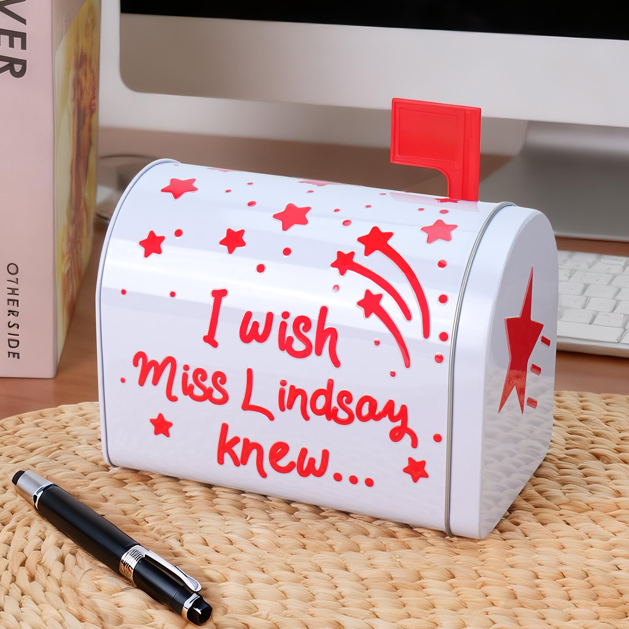 Drapeau étoilé personnalisé J'aimerais que mon professeur sache Boîte aux lettres avec texte Suggestion Collection d'idées Anniversaire Cadeau d'action de grâces pour les enseignants