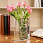 Personalised Retro Reading Girl Clear Acrylic Book Vase with Name Bookshelf Room Decor Birthday Gift for Friends Book Lovers