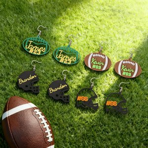 Personalised 3D Football Helmet Earrings with Name Number and Text Fashion Jewellery Birthday Game Day Gift for Football Lovers Women