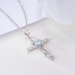 Personalized I Love You Birthstone Cross Necklace Dainty Jewellery Baptism Prayer Day Anniversary Gift for Women Christians