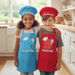 Gepersonaliseerd schattig polkadot initieel verstelbaar kinderschort koksmuts set met naam en zak voor koken verjaardagscadeau voor jongens meisjes