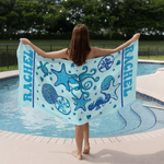 Personalized Ocean Starfish Quick Dry Oversized Beach Towel with Name Summer Travel Essential Gift for Friend Family