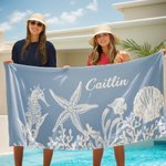 Personalized Multicolor Seahorse Starfish Quick Dry Oversized Beach Towel with Name Beach Party Holiday Gift for Family Friend