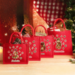 Personalized Christmas Theme Multiple Pattern Large Red Jute Tote Bag with Name Christmas Gift for Children Friends