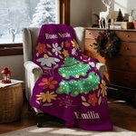 Coperta morbida personalizzata con nome e testo tema albero di Natale floreale colorato decor per casa regalo di Natale per famiglia e amici