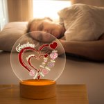 Personalised Grandma Heart with Family Kids Names LED Night Light with Wooden Base Christmas Mother's Day Gift for Mom Grandma