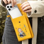 Personalised Cartoon Reading Character PU Leather Phone Wallet Crossbody Bag with Birth Flower and Name Birthday Christmas Gift for Family Friends