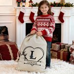 Personalised Birth Flower Heart Initial Drawstring Gift Bag with Name Birthday Anniversary Christmas Gift for Kids Family Friends