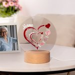Personalised Grandma Heart with Family Kids Names LED Night Light with Wooden Base Christmas Mother's Day Gift for Mom Grandma