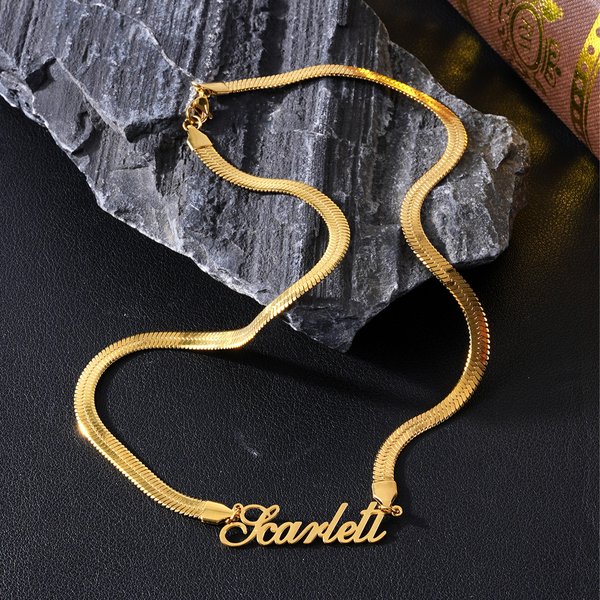 Personalized Multiple Fonts Herringbone Chain Necklace with Name Anniversary Birthday Gift for Friends Women