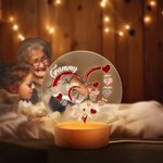 Personalised Grandma Heart with Family Kids Names LED Night Light with Wooden Base Christmas Mother's Day Gift for Mom Grandma