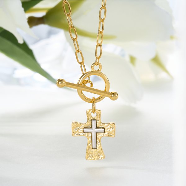 Personalised Hammer Pattern Cross Design Necklace with Initial Dainty Jewellery Baptism Prayer Day Religious Gift for Women Christians