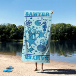 Personalized Ocean Starfish Quick Dry Oversized Beach Towel with Name Summer Travel Essential Gift for Friend Family